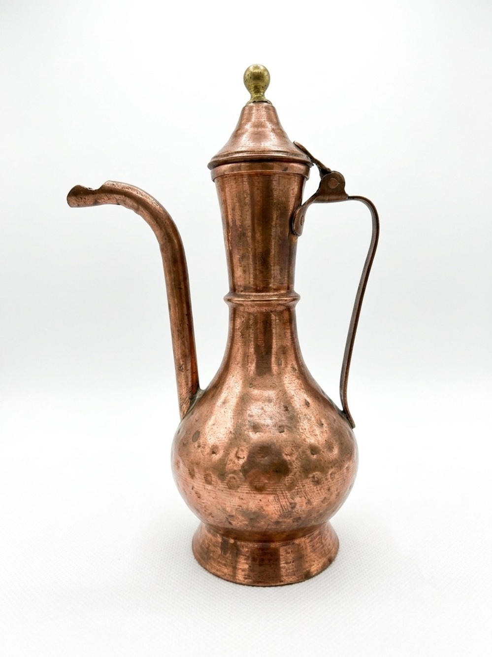Vintage Hammered Copper Ewer Pitcher with Brass Finial